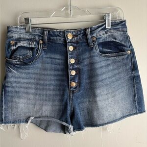 STS Blue Denim Cutoff Shorts Size 32 Button Fly Distressed Festival